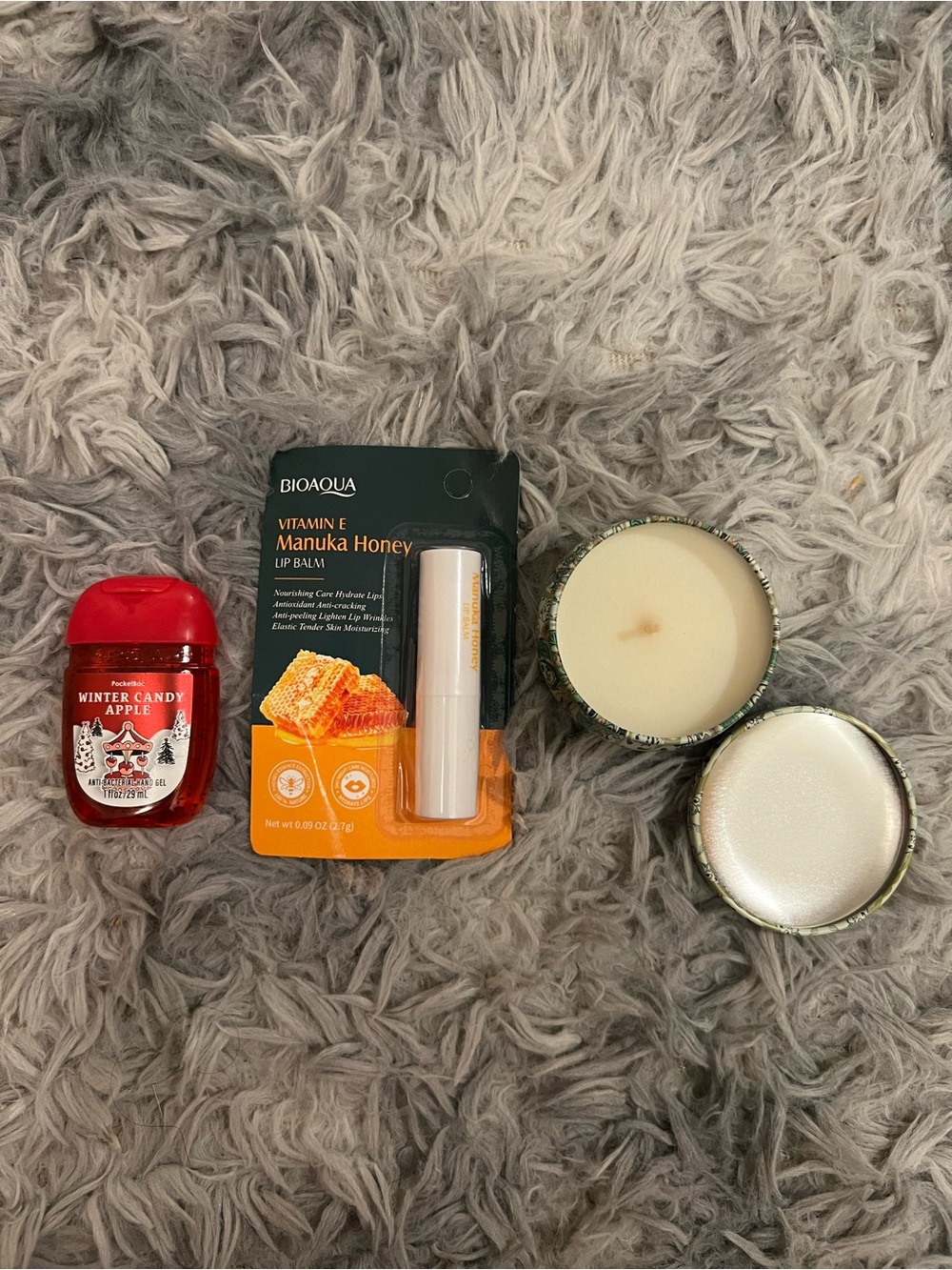 Bath and body works hand sanitizer, lip balm and candle bundle
